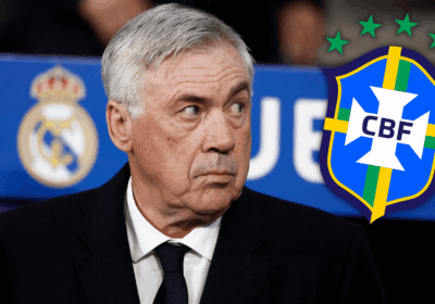 Italian manager Carlo Ancelotti is featured with the logo of the Brazilian Football Federation (CBF) in file photo. Ancelotti to coach Brazil before 2026 World Cup qualifiers: reports