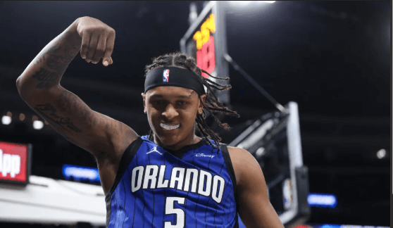 Orlando forward Paolo Benchero gestures on a made basket against the Boston Celtics in Game 2 of their first-round series on Wednesday. Celtics vs Magic has Brown's 36 leading Boston in win sans Tatum