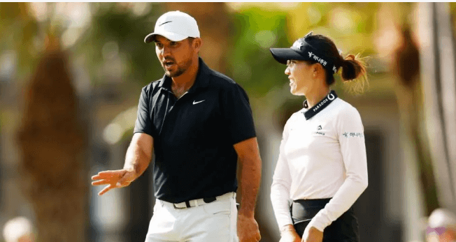 Star golfers Jason Day (left) and Lydia Ko (right) play at a mixed team event in 2023. LA2028 Olympics to feature mixed-gender golf event for first time