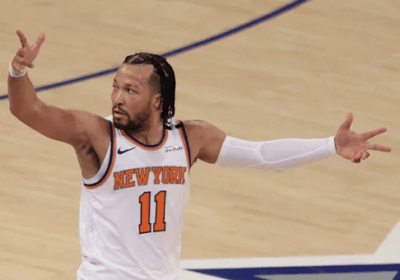 New York pointguard Jalen Brunson raises his arms to egg on the crowd in Game 5 of their Eastern Conference finals series vs the Indiana Pacers on Thursday. Knicks vs Pacers series sees New York force Game 6
