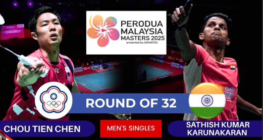 Chinese Taipei's Chou Tien Chen (left) and India's Sathish Kumar Karunakaran (right) were paired in their Malaysia Open 2025 match on Wednesday. Karunakaran upsets Tien Chen in Malaysia Masters; Srikanth wins