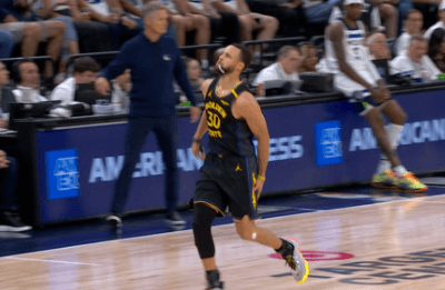 Golden State guard Stephen Curry clutches his eft hamstring in the first half of Game 1 of their first round series against the Minnesota Timberwolves on Tuesday. Timberwolves vs Warriors sees Dubs take Game 1 as Curry injured