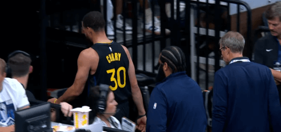 Golden State guard Stephen Curry walks toward the locker room due to a left hamstring injury in the first half of Game 1 of their first round series against the Minnesota Timberwolves on Tuesday. Timberwolves vs Warriors sees Dubs take Game 1 as Curry injured
