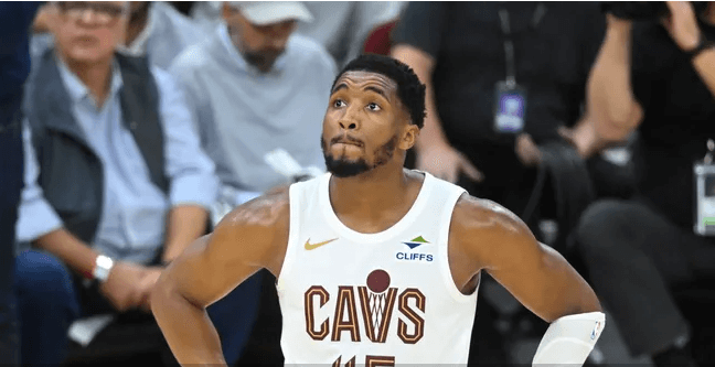 Cleveland guard Donovan Mitchell was a picture of disappointment as he looks at the scoreboard during Game 5 of their second-round series againt the Indiana Pacers on Tuesday. Cavaliers vs Pacers series ends as Indiana takes Game 5