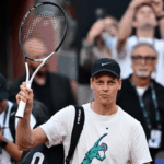 Italy's Jannik Sinner waves to the crowd as he raised his racquet after his first public practice in Rome for the Italian Open 2025. Sinner to return at Italian Open; Djokovic withdraws amid skid