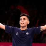 Laksya Sen raises his arms at a recent tournament in file photo. Thailand Open 2025 vital for Indian shuttlers to bounce back
