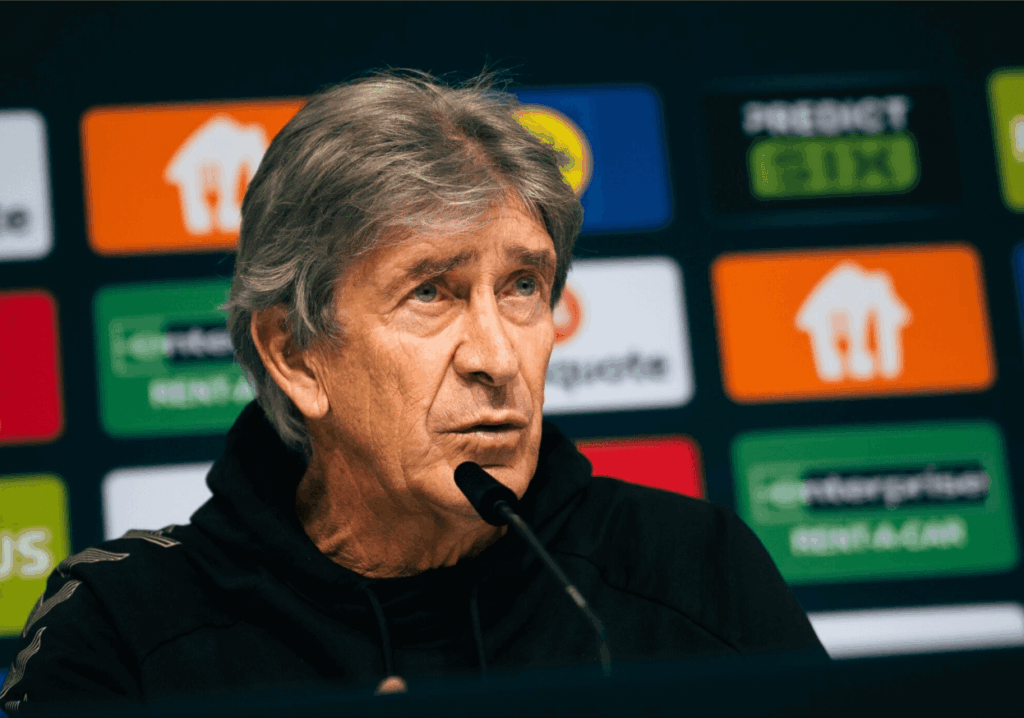Betis boss Manuel Pellegrini fields questions at a news conference moments after his club lost to Chelsea in the UEFA Conference final on Wednesday. Real Betis vs Chelsea saw Blues claim UEFA Conference League
