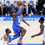 OKC guard Shai Gilgeous-Alexander drives to hte hoop against the Minnesota Timberwolves in Game 5 of their Western Conference finals on Wednesday. Thunder vs Wolves has OKC set to 'buckle up' for NBA Finals