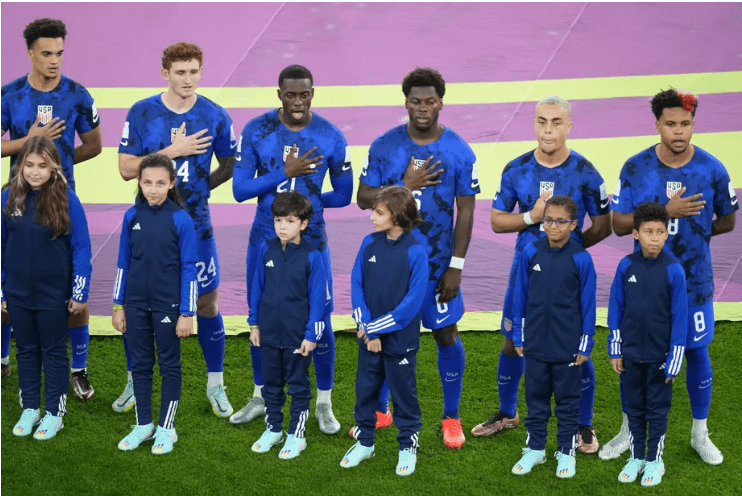 Members of the US Men's National Football Team (USMNT) were joi ed by children at a ceremony on the pitch in file photo. USMNT ramps up FIFA World Cup 2026 preparations with friendlies