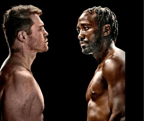 Mexico's Canelo Alvarez (left) and American Terence Craword (right) are shown in a fan-made staredown pose to hype their September 13 title fight in Las Vegas. Canelo, Crawford issue warnings ahead of September title fight