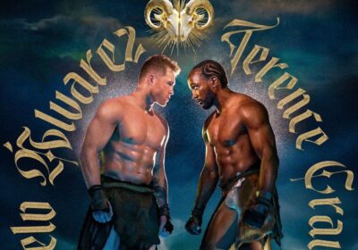 A promotional poster featuring Canelo Alvarez (left) and Terence Crawford (right) to promote their upcoming fight in Las Vegas is shown. Canelo, Crawford issue warnings ahead of September title fight