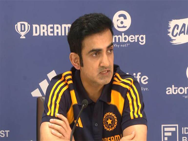 Team India coach Gautam Gambhir fields questions at a news conference in file photo. Bumrah impressive ahead of England Tests; India urges precaution
