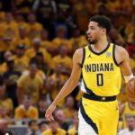 Indiana pointguard Tyrese Haliburton dribbles the ball to set up a play vs the OKC Thunder in Game 3 of the NBA Finals on Wednesday. Pacers vs Thunder series sees Indiana take Game 3 for 2-1 edge